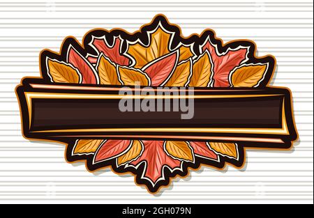 Vettore Autumn foglie logo con spazio copia, scuro modello orizzontale con illustrazione di pila coloratissimo autunnale foglie stagionali per shopping autunnale di Illustrazione Vettoriale