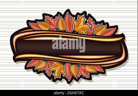 Vettore Autumn foglie logo con spazio copia, scuro modello orizzontale con illustrazione di pila coloratissimo autunnale foglie stagionali per shopping autunnale di Illustrazione Vettoriale