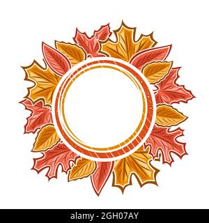 Vettore Autumn foglie cornice con spazio copia bianco, modello cerchio con illustrazione di varie foglie autunnali colorate per l'offerta pubblicitaria autunno. Illustrazione Vettoriale