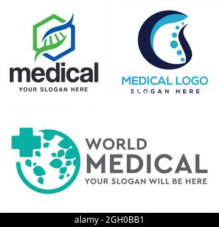 Servizio medico spinale helix e croce sano logo design Illustrazione Vettoriale