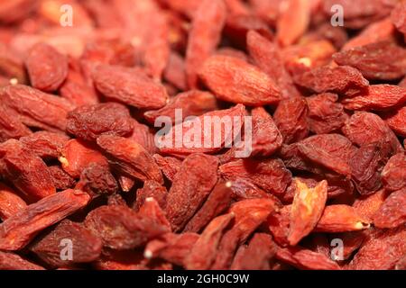 Bacche di goji secche da vicino Foto Stock