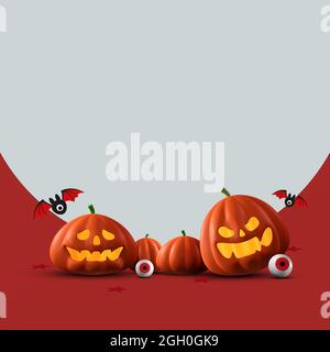 happy halloween giorno banner backgroun per biglietto d'auguri, banner, poster, blog, articolo, social media, marketing. Illustrazione 3D Foto Stock