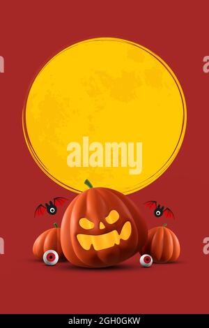 happy halloween giorno banner backgroun per biglietto d'auguri, banner, poster, blog, articolo, social media, marketing. Illustrazione 3D Foto Stock