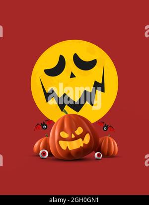 happy halloween giorno banner backgroun per biglietto d'auguri, banner, poster, blog, articolo, social media, marketing. Illustrazione 3D Foto Stock