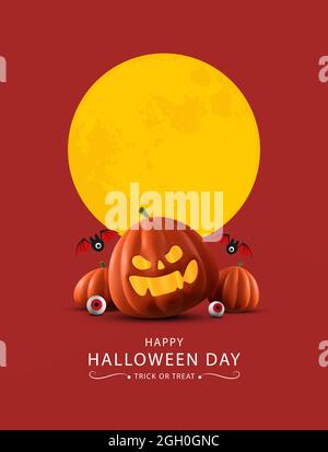 happy halloween giorno banner backgroun per biglietto d'auguri, banner, poster, blog, articolo, social media, marketing. Illustrazione 3D Foto Stock