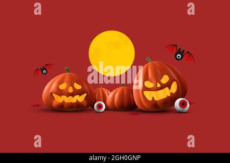 happy halloween giorno banner backgroun per biglietto d'auguri, banner, poster, blog, articolo, social media, marketing. Illustrazione 3D Foto Stock