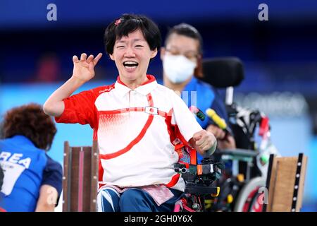 Tokyo, Giappone. 4 settembre 2021. Keiko Tanaka (JPN), 4 settembre 2021 - Boccia : Coppia mista BC3 finale tra Giappone 4-4* Corea del Sud durante i Giochi Paralimpici di Tokyo 2020 al Centro di ginnastica Ariake di Tokyo, Giappone. Credit: Naoki Nishimura/AFLO SPORT/Alamy Live News Foto Stock