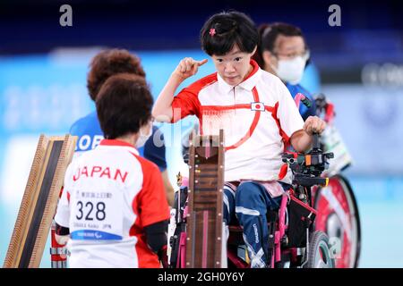 Tokyo, Giappone. 4 settembre 2021. Keiko Tanaka (JPN), 4 settembre 2021 - Boccia : Coppia mista BC3 finale tra Giappone 4-4* Corea del Sud durante i Giochi Paralimpici di Tokyo 2020 al Centro di ginnastica Ariake di Tokyo, Giappone. Credit: Naoki Nishimura/AFLO SPORT/Alamy Live News Foto Stock