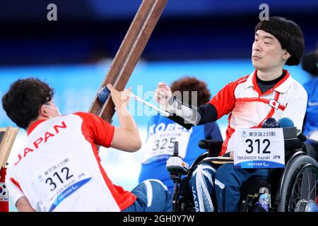 Tokyo, Giappone. 4 settembre 2021. Kazuki Takahashi (JPN), 4 settembre 2021 - Boccia : Coppia mista BC3 Partita finale tra Giappone 4-4* Corea del Sud durante i Giochi Paralimpici di Tokyo 2020 al Centro di ginnastica Ariake di Tokyo, Giappone. Credit: Naoki Nishimura/AFLO SPORT/Alamy Live News Foto Stock