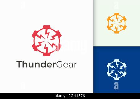 Logo meccanico semplice dalla combinazione di fulmine e forma a ingranaggi Illustrazione Vettoriale