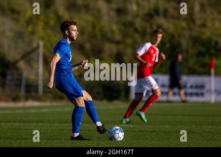 Gladsaxe, Danimarca. 3 settembre 2021. Marios Tsaousis (3) della Grecia visto durante la partita internazionale Under 21 amichevole tra la Danimarca e la Grecia nello stadio Gladsaxe a Gladsaxe, Danimarca. (Photo Credit: Gonzales Photo/Alamy Live News Foto Stock