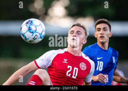 Gladsaxe, Danimarca. 3 settembre 2021. Mikkel Kaufmann (20) di Danimarca ha visto durante la partita internazionale Under 21 amichevole tra Danimarca e Grecia nello stadio Gladsaxe di Gladsaxe, Danimarca. (Photo Credit: Gonzales Photo/Alamy Live News Foto Stock