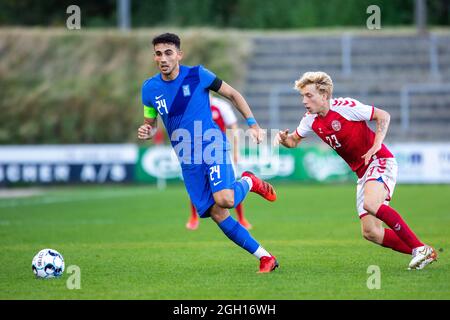 Gladsaxe, Danimarca. 3 settembre 2021. Ioannis Michailidis (24) della Grecia visto durante la partita internazionale Under 21 amichevole tra la Danimarca e la Grecia nello stadio Gladsaxe a Gladsaxe, Danimarca. (Photo Credit: Gonzales Photo/Alamy Live News Foto Stock