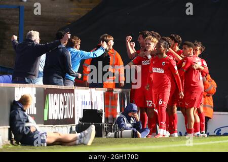 Jack Rudoni di AFC Wimbledon celebra il suo tempo di infortunio che equalizza l'obiettivo per renderlo 2-2 - Ipswich Town contro AFC Wimbledon, Sky Bet League One, Portman Road, Ipswich, UK - 28 agosto 2021 solo per uso editoriale - si applicano le restrizioni DataCo Foto Stock