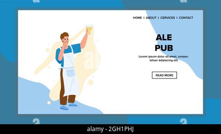 ALE Pub Barman Holding birra bevanda vetro Vector Illustrazione Vettoriale