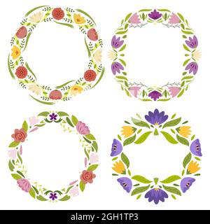 Disegno a mano floreale corona set illustrazione vettoriale. Illustrazione Vettoriale