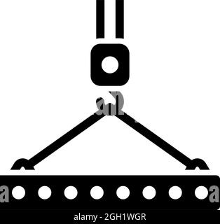 Icona della lastra appeso al gancio della gru. Design a matita nero. Illustrazione vettoriale. Illustrazione Vettoriale