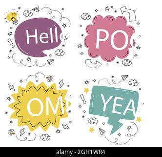 Set di bolle vocali disegnate a mano illustrazione vettoriale. Illustrazione Vettoriale