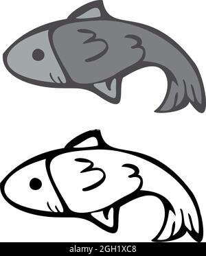 Illustrazione vettoriale con pesce. Design per libro da colorare. Illustrazione Vettoriale