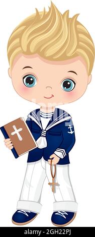 First Communion Spanish Sailor. Vector Little Cute Boy 1st comunione Illustrazione Vettoriale