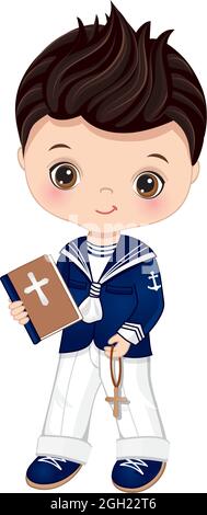 First Communion Spanish Sailor. Vector Little Cute Boy 1st comunione Illustrazione Vettoriale