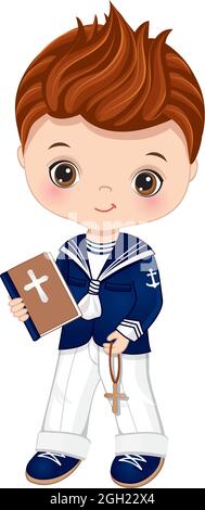 First Communion Spanish Sailor. Vector Little Cute Boy 1st comunione Illustrazione Vettoriale