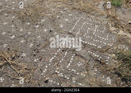 archeologia e storia della Sicilia pavimento a mosaico nell'antica città di Filosophiana a Mazzarino (Caltanissetta) Foto Stock