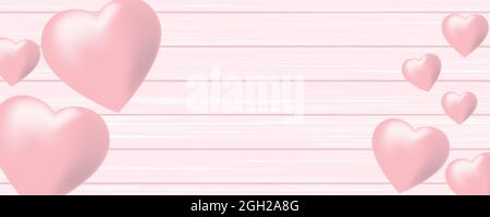 Banner di San Valentino con cuori su sfondo rosa. Carta San Valentino Illustrazione Vettoriale