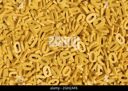 Sfondo giallo dei numeri binari. illustrazione 3d. Foto Stock