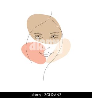 Bella faccia di una ragazza russa in linea stile d'arte. Illustrazione vettoriale con forme astratte. Illustrazione Vettoriale