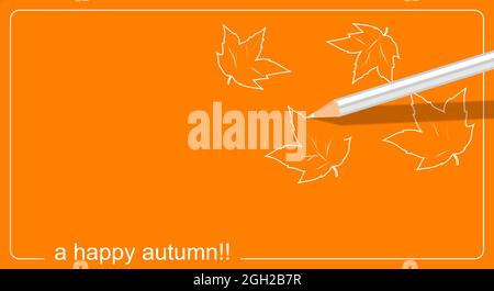 Un buon AUTUNNO. Disegno bianco e arancione di foglie secche. ILLUSTRAZIONE. Pittura, concetto d'arte. Corso, imparare a disegnare. Un poster moderno. Carta da parati fredda.................. Foto Stock
