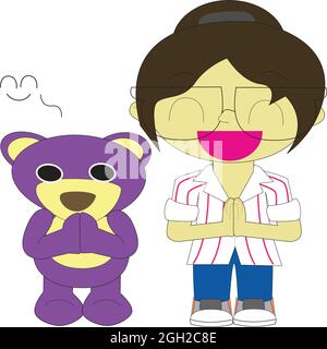 MR.Purple orso e amico è il saluto da pagare obbedienza Thai stile Illustrazione Vettoriale