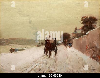 Lungo la Senna in inverno da Childe Hassam (1859-1935), olio su legno, 1887 Foto Stock