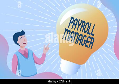 Ispirazione che mostra il segno Payroll Manager. Word for mantiene le informazioni sul libro paga progettando sistemi che raccolgono documenti educativi in linea, riempiendo Foto Stock