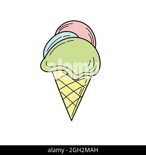 Cono gelato disegnato a mano - illustrazione vettoriale. Semplice icona di colore estivo per il design Illustrazione Vettoriale