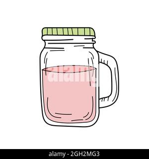 Limonata rossa disegnata a mano in un vaso di vetro. Vettore su sfondo bianco. Drink estivo fresco Illustrazione Vettoriale