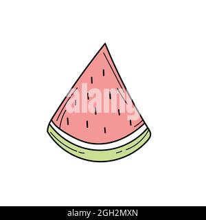 Icona di un cocomero. Semplice icona di Watermelon disegnata a mano su bianco. Immagine estiva Illustrazione Vettoriale