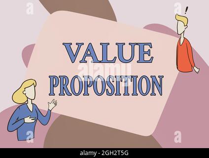 Testo che mostra la proposta di valore inspiratorio. Business showcase rendere un'azienda o un prodotto attraente per i clienti Lady Illustration avere Exploratory Foto Stock