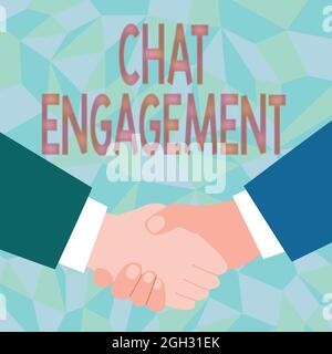Scrivere a mano segno impegno chat. Approccio aziendale il cliente interagisce direttamente con un marchio tramite conversazione Abstract People accetting Deals, Image Foto Stock