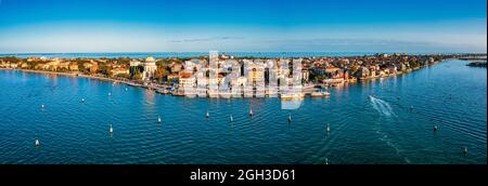 Veduta aerea dell'isola di Lido de Venezia a Venezia. Foto Stock