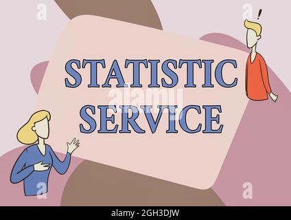 Servizio statistico testo di scrittura a mano. Panoramica delle imprese Statistiche economiche che descrivono in dettaglio il commercio internazionale Lady Illustrazione avendo esplorativo Foto Stock