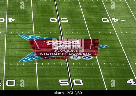 Las Vegas, Nevada, USA. 4 settembre 2021. Una vista del logo inaugurale 2021 Good Sam Vegas Kickoff Classic con i bYU Cougars e gli Arizona Wildcats all'Allegiant Stadium di Las Vegas, Nevada. Christopher Trim/CSM/Alamy Live News Foto Stock