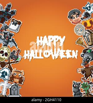 Festeggiamenti della carta di Halloween felice e adesivi del carattere Illustrazione Vettoriale