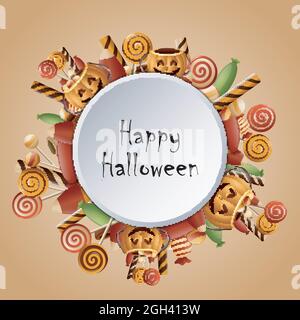 Pumpkins di carta cerchio di Halloween felice Illustrazione Vettoriale