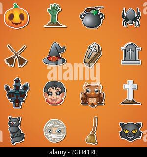 Allegri adesivi halloween carino Illustrazione Vettoriale