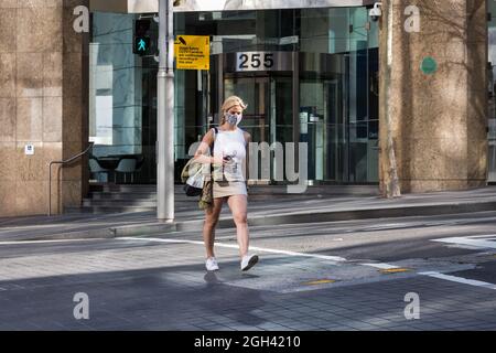 Sydney, Australia. Mercoledì 4 settembre 2021. Il quartiere centrale degli affari di Sydney che osserva molto deserta come i casi giornalieri di Covid-19 continuano ad aumentare. Foto Stock