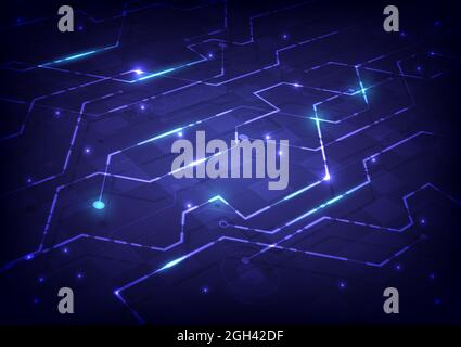 Background astratto hi-tech. Tecnologia futuristica della realtà virtuale e circuito stampato. Interfaccia Sci-Fi futuristica. Infografica informatica digitale di eng Illustrazione Vettoriale