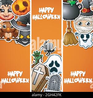 Banner halloween felice con adesivi carini Illustrazione Vettoriale