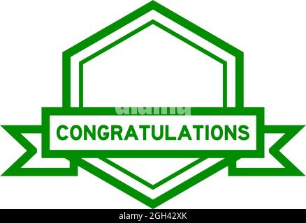 Banner etichetta esagonale di colore verde vintage con parole complimenti su sfondo bianco Illustrazione Vettoriale