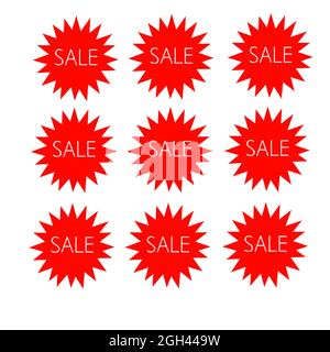 Vendita adesivi colorati stella e lettere bianche icona 3d Foto Stock